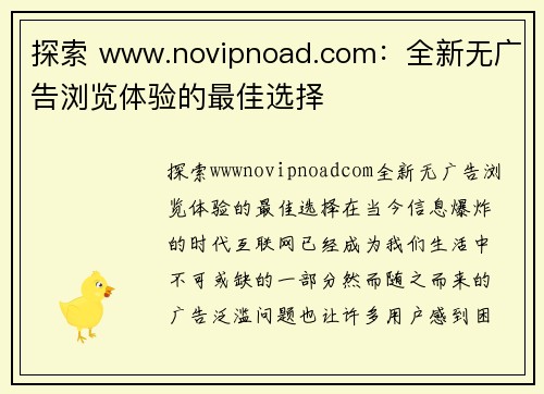 探索 www.novipnoad.com：全新无广告浏览体验的最佳选择